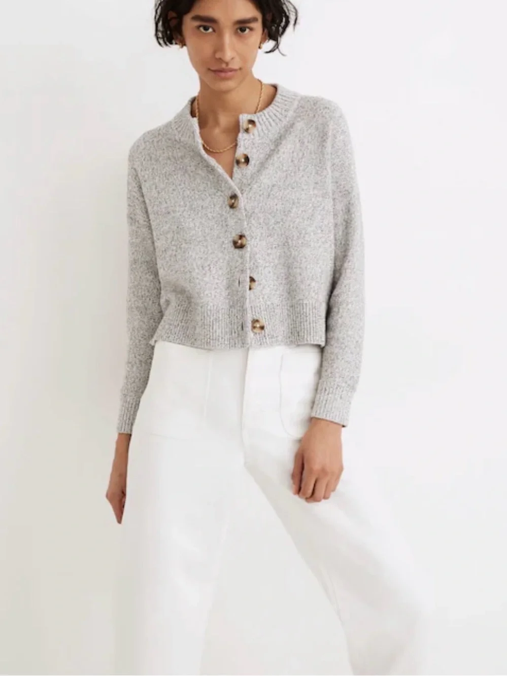 Madewell Light Heather Gray Button-Front Cardigan Sweater